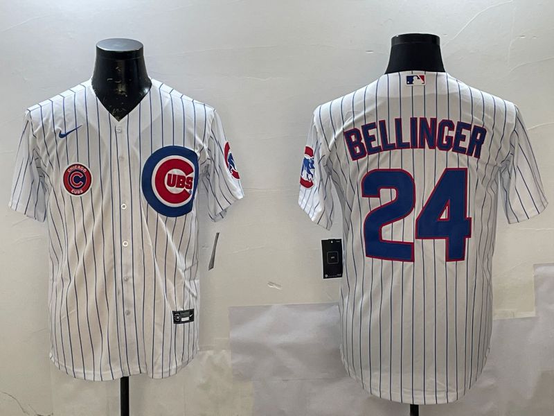 Men Chicago Cubs #24 Bellinger White Stripe Game 2025 Nike MLB Jersey style 3